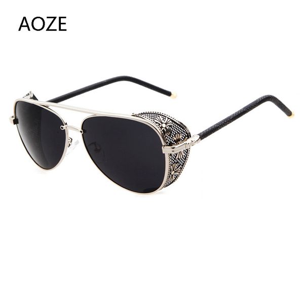 

aoze 2020 steampunk style luxury vintage fashion sunglasses quality handmade side shield design brand sunglasses, White;black