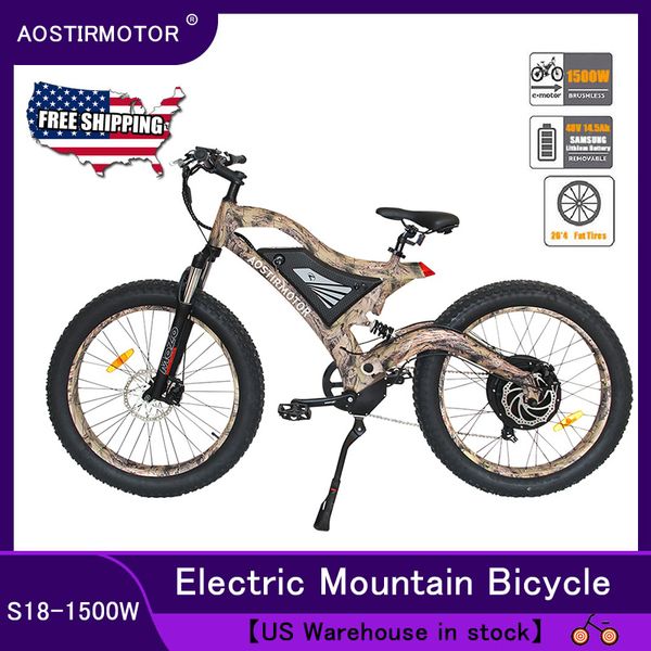 

aostirmotor electric mountain bike fat tire electric bicycle cruiser bike 1500w ebike 48v 14.5ah lithium battery us shipping, Silver;blue