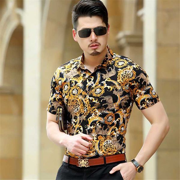 

european style leopard pattern 3d print luxury short sleeve shirt summer 2020new quality cotton soft comfortable men shirt -3xl, White;black