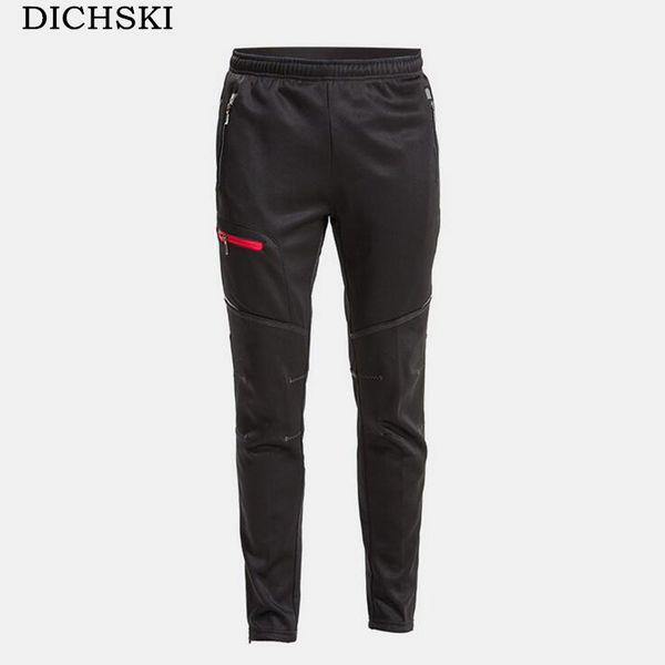 

racing pants dichski men bike long warm thermal fleece pockets winter cycling elastic waist trousers windproof mtb equipmen, Black;blue