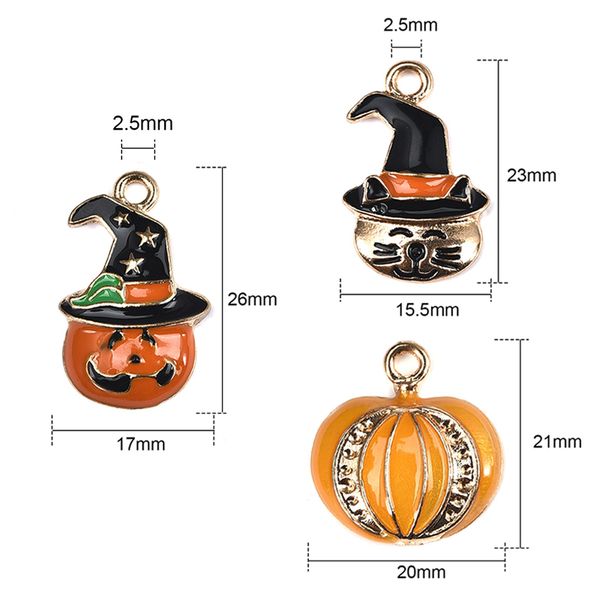 

15pcs mixed alloy halloween charms enamel pumpkin cat hat pendant for bracelet necklace earrings diy jewelry making accessories