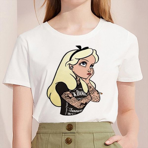 

2020 new fashion t shirt women tattoo princess printed harajuku tshirt o neck short sleeve t shirt white female clothing