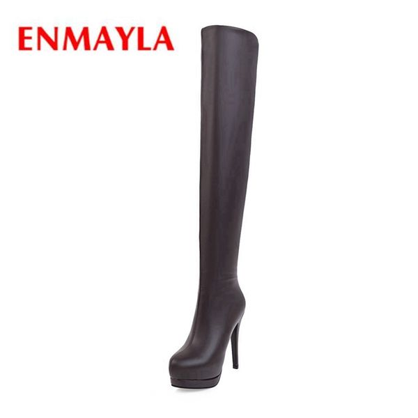 

enmayla women extremely high heel boots lady over-the-knee zip round toe platform solid boots size 34-39 zyl374, Black
