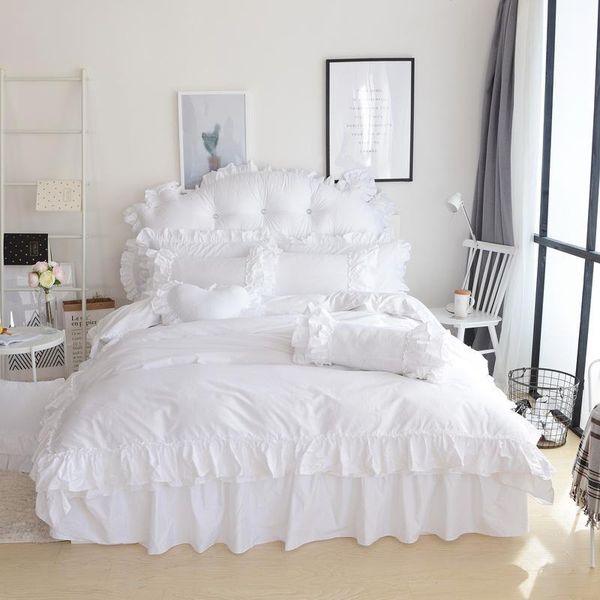

pure white color princess king  twin women girls bedding set bed skirt set duvet/quilt cover 3/jpcs decorative pillow shams