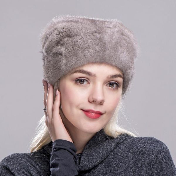 

2020 fxfurs christmas hat whole skin fur caps with one mink ball hats women winter warm protection ear, Blue;gray