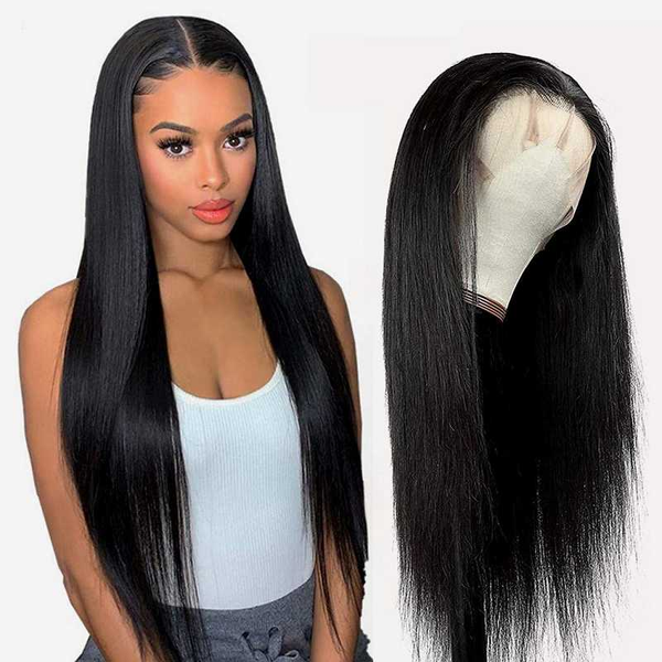 

brazilian remy hair wigs pre plucked straight human hair wigs 4x2 lace part wig natural color 150% density for women, Black;brown
