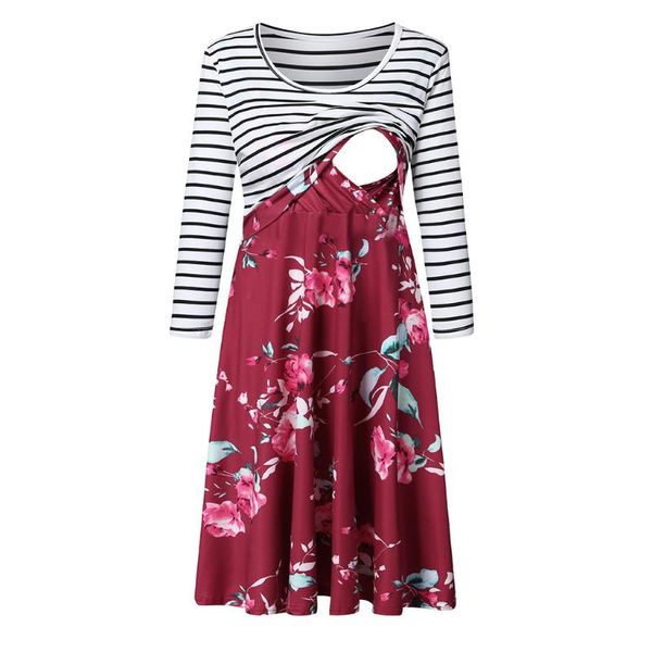 

женщины беременные nusring беременных с длинным рукавом печати цветочные платья сращивание нашивки удобная одежда для беременных женщин # lr, White