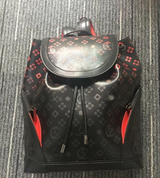 

new brand men women backpack real leather school fashion backpacks handbag travel bags black red silver rivet