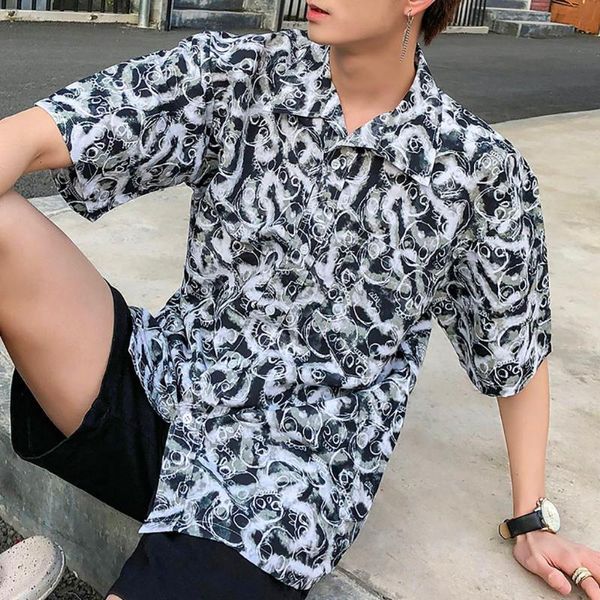 

men's casual shirts hawaiian style beach shirt blouse spring summer fashion couple personal printed short-sleeved camisas hombre, White;black