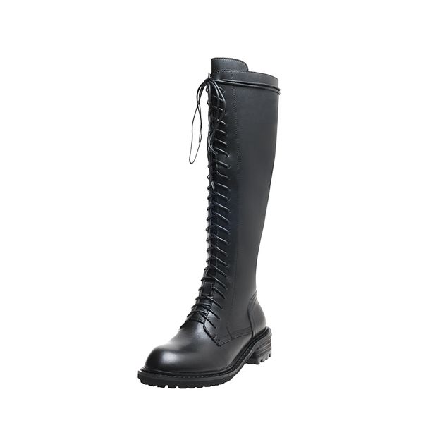 

black new winter style knee high boots genuine leather women boots warm motorcycle outdoor snow cowhide women shoes
