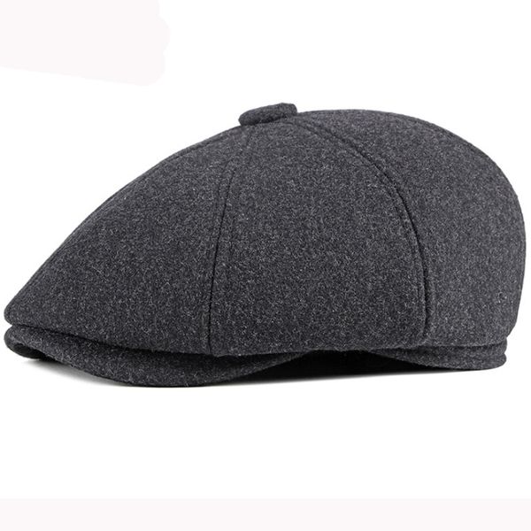 

berets men winter hat thick warm earflap beret cap male elder man wool father grandfather ivy sboy flat, Blue;gray