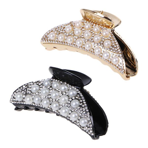 

popular faux pearl rhinestone lady hair claw clips women elegant large grab clip