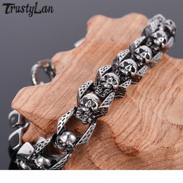 

trustylan punk rocker skull bracelet men heavy stainless steel men's bracelets gothic jewellery halloween accessories drop ship, Golden;silver
