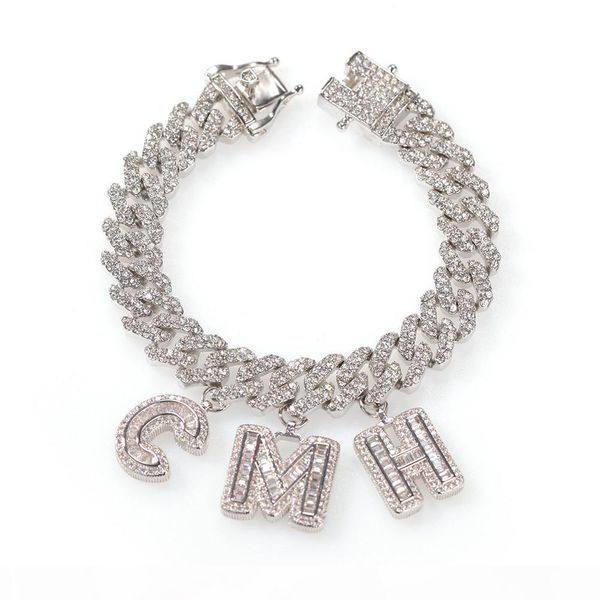 

new custom baguette letter charm bracelet diy initial name necklace personalize rapper jewelry dropshipping wholesale price, Golden;silver