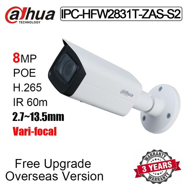 

IPC-HFW2831T-ZAS-S2 8MP Bullet Network Camera H.265 Motorized vari-focal IR 60m POE SD Card Slot Outdoor IP Camera