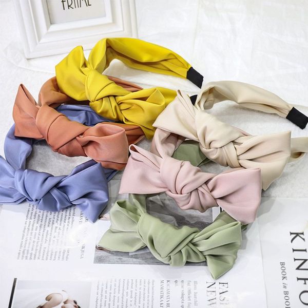 

korean women girls hair accessories elegant solid candy color headband twist big bowknot luxury styling bandana hairband