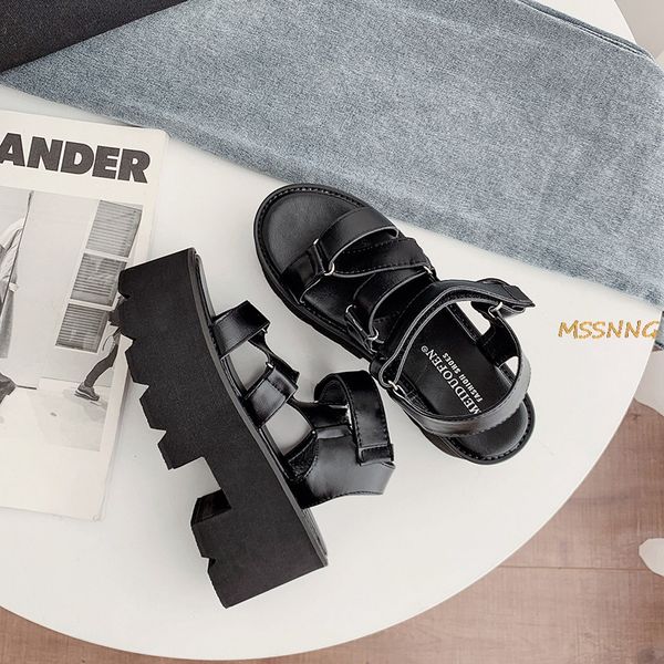 

punk style women sandals black hook loop ladies shoes woman casual thick bottom solid womem shoes fish mouth women's sandals