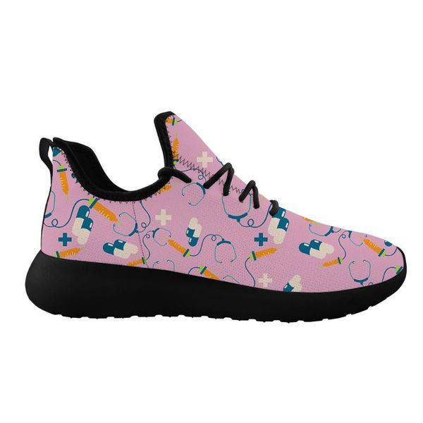 

women's cartoon bear pattern lace up sneakers summer comfortable light weight mesh prints custom flat zapatos de mujer, Black