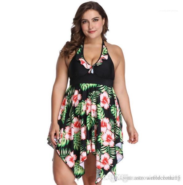 

beach big size deep v-neck halter bras dress bikini plus size women bikini flower tankinis, White;black