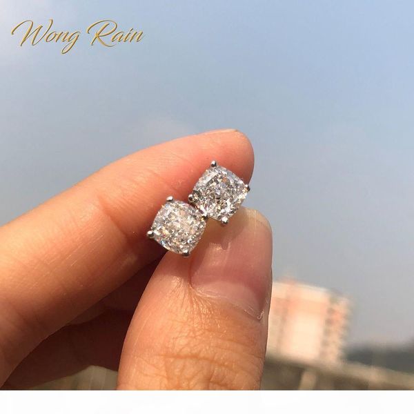

wong rain classic 100% 925 silver created moissanite gemstone wedding engagement ear studs earrings fine jewelry wholesale cx200628, Golden;silver