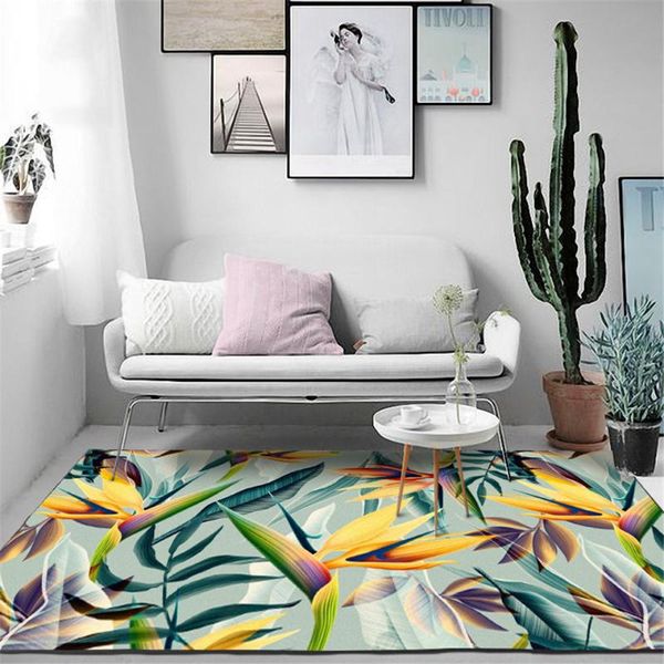 

carpets yellow green leaf carpet for modern living room tropical plant print doormat colorful kitchen striped rugs mat nordic style rug