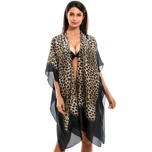 

2020 leopard print ladies summer ponchos gradient black color women summer printing beach sunscreen shawl polyester ponchos, Blue;gray