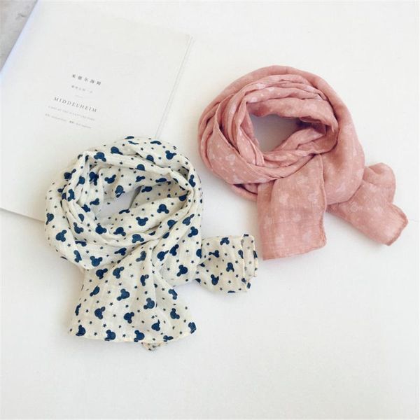 

kids children thin scarves cotton linen spring autumn mouse print cute wraps boys girls accessories wholesale new gifts, Blue;gray
