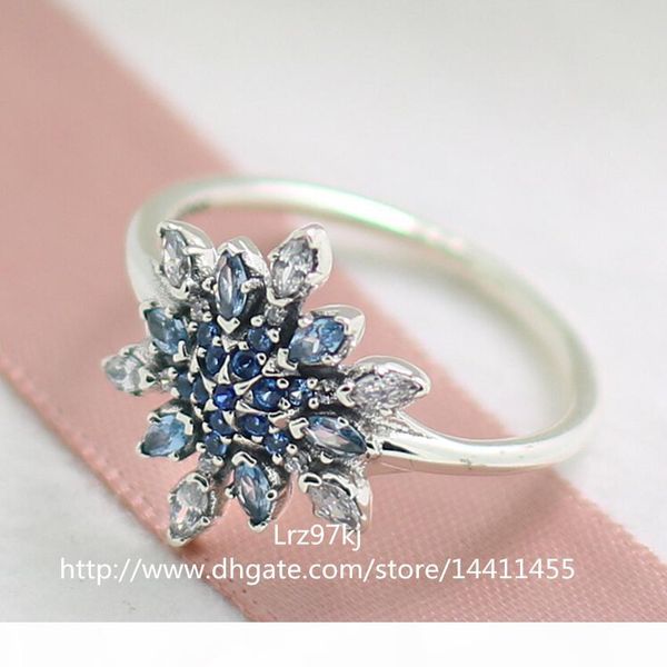 

100% 925 sterling silver crystalized snowflake ring with clear cz european designer style jewelry charm, Golden;silver