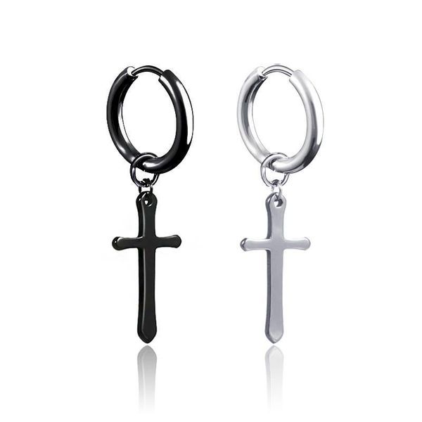 

cross earrings silver black stainless steel cross hoop earrings ear cuff dangle women man fashion jewelry drop ship