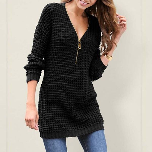 

women's sweaters 2021 elegant casual plaid knit sweater zipper fashion women autumn winter pullover long sleeve female knitwear, White;black