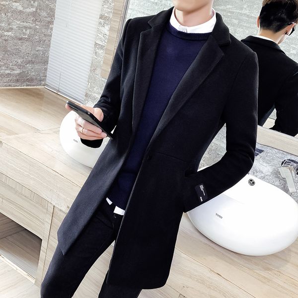 

2020 new pure color long-sleeved woolen coats men size 5xl business casual warm dress coat man, Black