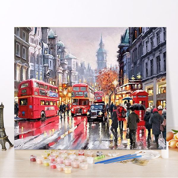 

париж улица пешеход пейзаж diy цифровой живописи чисел современная картина маслом искусства стены праздник подарков home decor 40х50 см