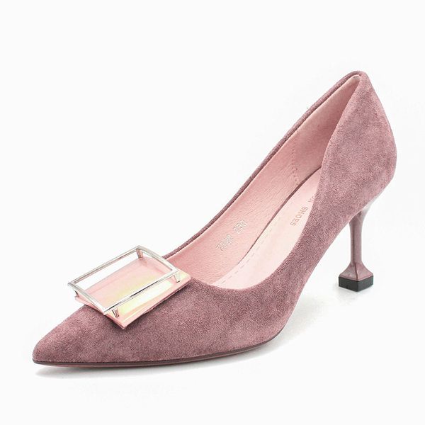 

New Fashion Suede Personality Square Buckle High Heel Pump Women's Pointed Toe Elegant Stilettos Party Wedding Pumps Basic Shoes