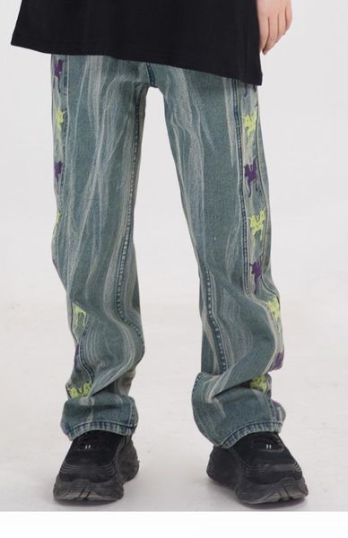 

2020 streetwear pants hip hip men denim pants embroidered butterfly black vintage denim pants harajuku joggers trousers cotton
