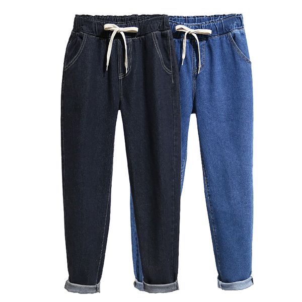 

jeans woman high waist plus size elastic loose full length denim mom dark blue black harem pants 4xl 5xl