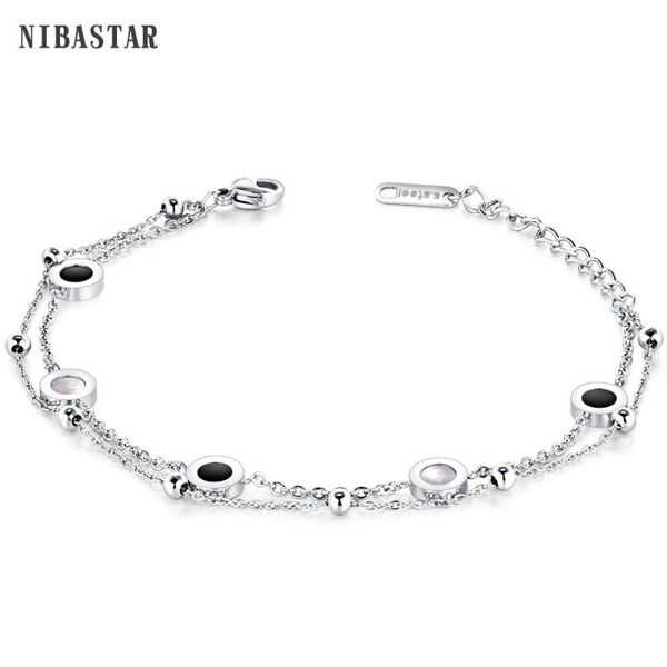 

charm bracelets stainless steel jewelry woman simple double-sided black and white shell bangles for women girls accessories, Golden;silver