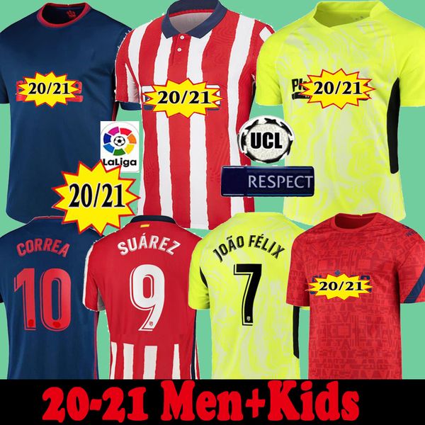 

atletico 20 21 carrasco madrid men+kids soccer jersey suarez joao felix 2020 2021 camiseta morata saul koke football shirts kit, Black;yellow