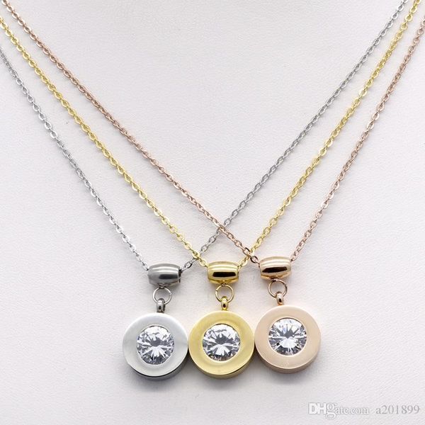 

round four color diamond titanium steel women's necklace personality design change diamond jewelry, Silver
