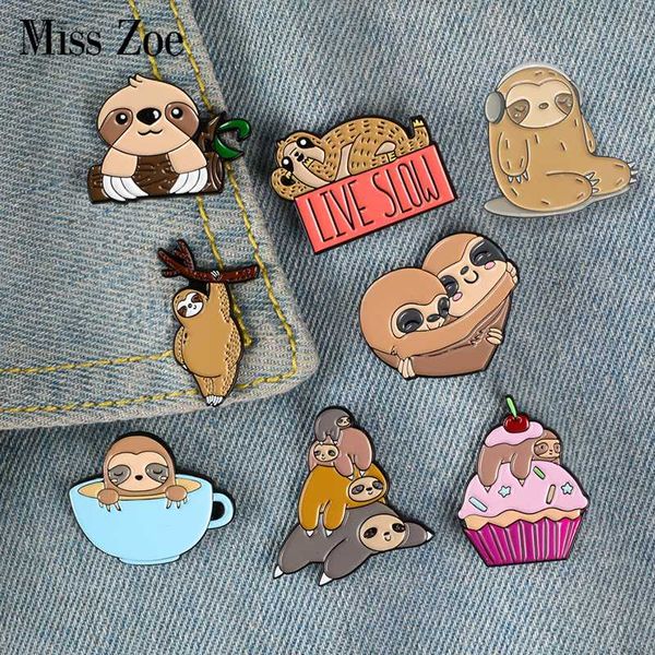 

live slow spirit animal enamel pin sloth mug cake branch hug brooches bag clothes lapel pin sloth badge for kids jewelry gift, Gray