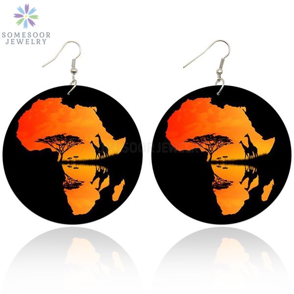

dangle & chandelier somesoor double sides printing african eco animal map wooden drop earrings afrocentric ethnic jewelry for women gifts, Silver