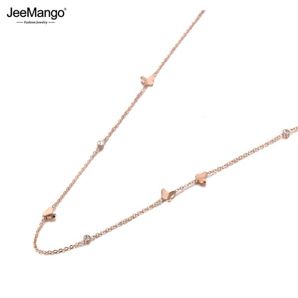 

jeemango trendy stainless steel butterfly cz crystal choker necklace jewelry lovely pendant chain necklace for women jn19119, Golden;silver