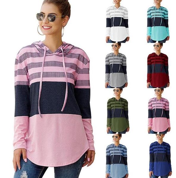 

women hoodies sweatshirts designers girls autumn clothing long sleeve pullover hooded sweater loose striped patchwork t-shirt e81804, White