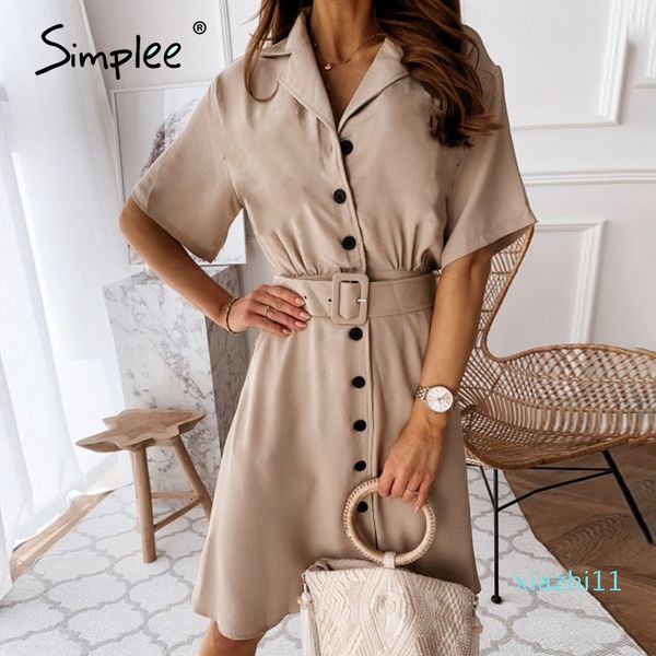 

simplee elegant button blazer dress women solid casual high waist belt short sleeve dress office ladies workwear 2020 vestidos, Black;gray