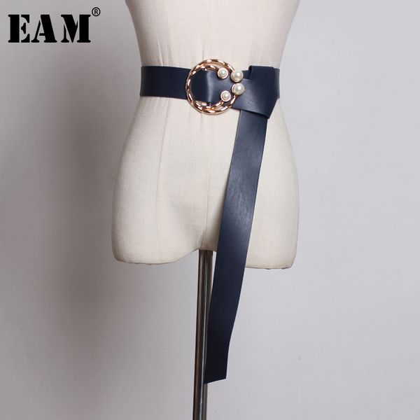 

eam] multicolor dark blue pearl buckle long wide pu leather belt personality women new fashion all-match spring 2020 1u227, Black;brown