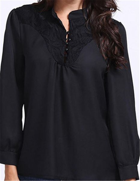 

tshirts long sleeve crew neck patchwork color ladies casual slim button womens tees lace designer womens, White