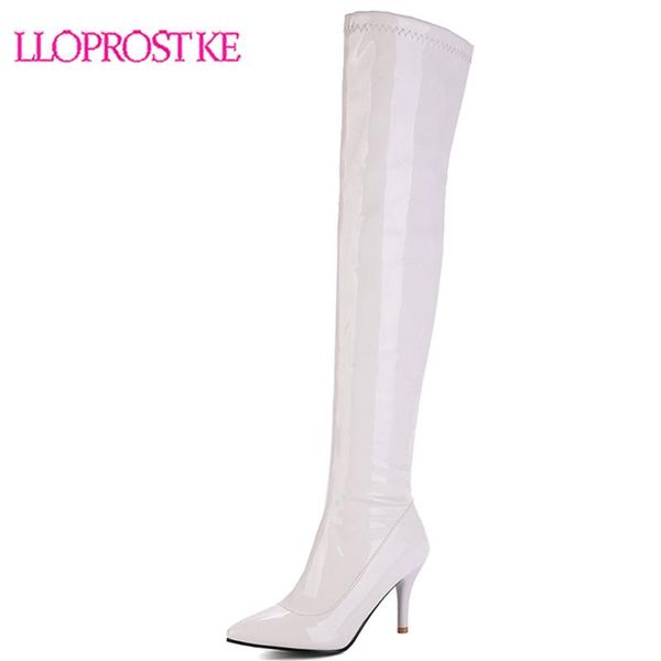 

lloprost ка нового высоких сапог женщин молния заостренного носок осень сексуальных высоких каблуков по колену сапоги дама ночного клуба обу, Black