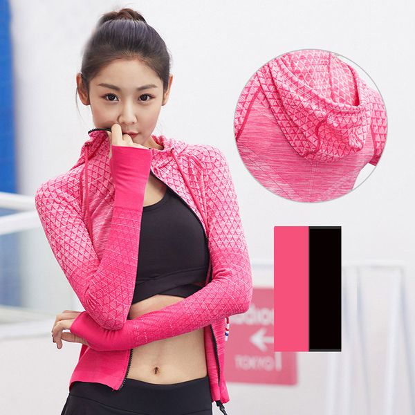 

йога рубашка тонкого zipper фитнес спорт coat женщина thumb отверстие запуск куртка с капюшоном градиент цвета gym workout джерси женским, White;red