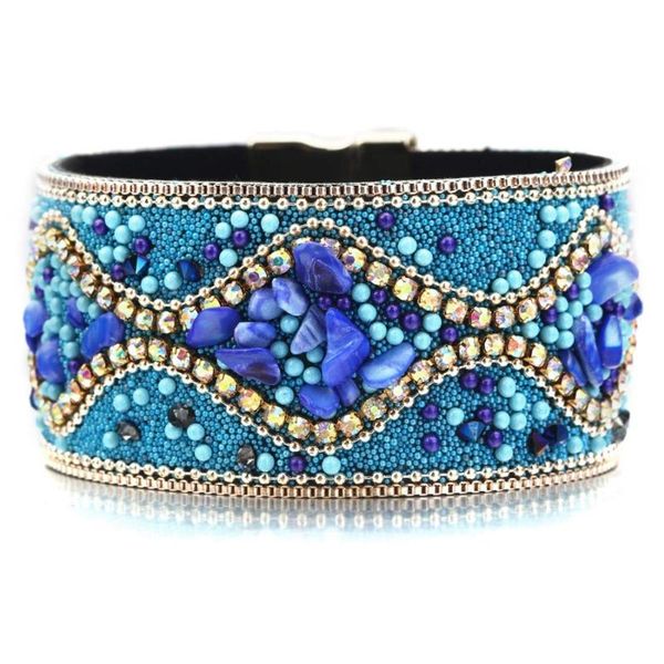 

vintage width side natural stone leather bracelets for woman bohemian crystal bracelet & bangles 2020 statement jewelry gifts, Golden;silver