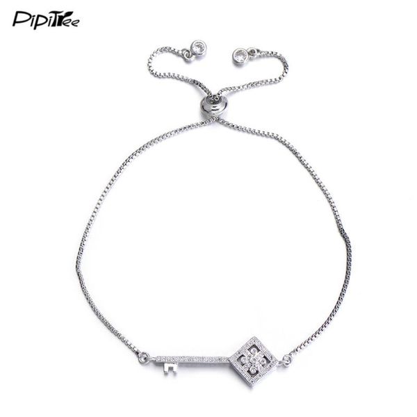 

pipitree full micro pave cz stone crystal bracelet femme copper metal couple love key charm bracelets women pulseira feminina, Red;blue