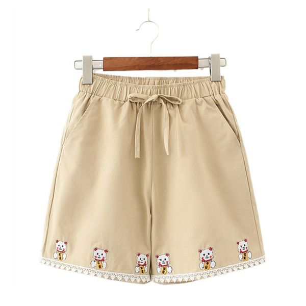 

women's shorts 2021 summer cartoon cat embroidery women fashion sweet hight waist female elegant basis woman clothing, White;black